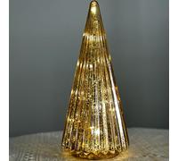 Bff Collection Set of 5 Illuminated Mercury Glass Trees, Gold Lighted Tabletop Christmas Tree Centerpiece Figurines, Small Handcrafted Sparkling Glass Xmas Decor with LED Light(#B)