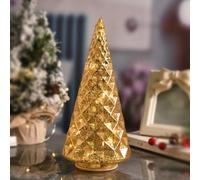 Bff Collection Set of 5 Illuminated Mercury Glass Trees, Gold Lighted Tabletop Christmas Tree Centerpiece Figurines, Small Handcrafted Sparkling Glass Xmas Decor with LED Light(#C)