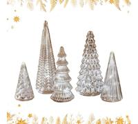 BFF Collection Set of 5 Illuminated Mercury Trees, Acreatmore Mercury Glass Trees, 2026 New Upgrade Mercury Glass Christmas Trees with Led, for Xmas Home Party Centerpiece & Tabletop Mantel (Silver)