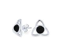 BFF Irish Triquetra Celtic Trinity Love Knot Black Onyx Gemstone Stud Earrings For Women Teen .925 Sterling Silver Polished Finish (13MM)