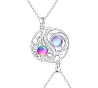 BFF Necklaces for 2 Moon and Sun 925 Sterling Silver Sister Friendship Necklace with Crystals Best Friend Necklace Sun Moon Jewellery for Girls Pack of 2