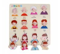 Bffcnl Children Shape Puzzle Wooden Shape Sorting Board Educational Puzzle Learning Toy Matching Board smooth cut shapes with easy grip knobs for practice, Family Members, People, Human Figures