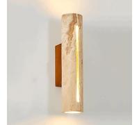 BFFGKGL Modern Cylindrical Hallway Wall Sconce Mid Century Cream Wind Marble Wall Light Up Down Lighting Japanese Style Vintage Yellow Travertine Bedroom Wall Mounted Lamp For Bedside Aisle Stairs