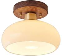 BFFGKGL Modern Milky White Hallway Ceiling Light Nordic Creativity Bowl Shape Glass Bedroom Semi Flush Mount Ceiling Lamp Retro Wabi Sabi Style Walnut Kitchen Island Pendant Light For Aisle Stairs