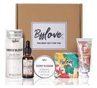 BFFLOVE Bath and Body Set, SPA Gift Box for Women, Bath Gift Sets with Cherry Blossom, 5pc Womens Gift Sets Include Bath Salt, Hand Cream, Bar,
