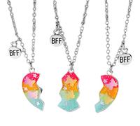 BFFs Necklace For 3 Girls Magnetic Cute, Heart Broken Stitching Friendship Necklace For 3 People, Best Friend Pendant Friendship Heart Matching, Fashion Jewelry For Women Sister Gift
