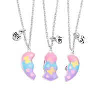 BFFs Necklace For 3 Girls Magnetic Cute, Heart Broken Stitching Friendship Necklace For 3 People, Best Friend Pendant Friendship Heart Matching, Fashion Jewelry For Women Sister Gift