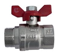 BFG Water Pipe Ball Valve Connector, 3/4" BSP Female to Male - Nickeled Brass, Temp. Range -20°C to 150°C, Max. Pressure 30 Bar, Red Stainless Steel Butterfly Lever, PTFE Sealed Ball, Built to Last