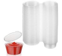 BFGLLY 2oz Reusable Plastic Pots Round Food Containers Plastic Pots Sauce Pots with Lids Sauce Cups Leakproof Take Away Deli Pots BPA Free- 50 Pack