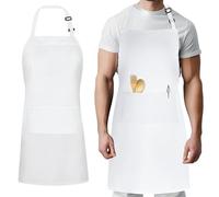 BFGLLY Professional Adjustable Bib Apron with 2 Pockets Cooking Kitchen Chef Unisex Women Men Aprons for Home Kitchen, Restaurant, Coffee House, Baking Gardening BBQ - White