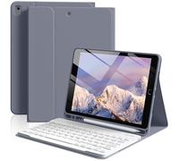 BFGTSJF Keyboard Case for iPad 9th / 8th / 7th Generation 10.2 inch 2021/2020/2019, iPad Air 3rd / iPad Pro 10.5 inch with Pencil Holder, Magnetic Detachable Bluetooth Keyboard - Purple Gray