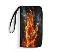 BFGWK Large Wallet Novelty Fire Flame Hand Printing Long Wallet With Zipper Leather Wallet Suitable For Both Men And Women, style, 19.7x10.5cm