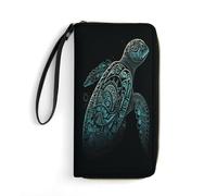 BFGWK Large Wallet Novelty Glowing Green Sea Turtle Printing Long Wallet With Zipper Leather Wallet Suitable For Both Men And Women, style, 19.7x10.5cm, Casual