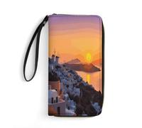 BFGWK Large Wallet Novelty Greece Island Sunset Landscape Printing Long Wallet With Zipper Leather Wallet Suitable For Both Men And Women, style, 19.7x10.5cm