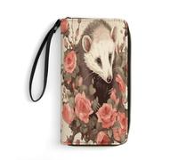 BFGWK Large Wallet Novelty Opossum And Roses Printing Long Wallet With Zipper Leather Wallet Suitable For Both Men And Women, style, 19.7x10.5cm
