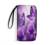 BFGWK Large Wallet Novelty Purple Flower Butterflies Printing Long Wallet With Zipper Leather Wallet Suitable For Both Men And Women, style, 19.7x10.5cm