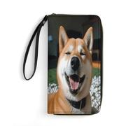 BFGWK Large Wallet Novelty Shiba Inu Smile Tongue Out Printing Long Wallet With Zipper Leather Wallet Suitable For Both Men And Women, style, 19.7x10.5cm