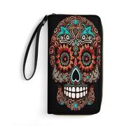 BFGWK Large Wallet Novelty Sugar Skulls Day of The Dead Printing Long Wallet With Zipper Leather Wallet Suitable For Both Men And Women, style, 19.7x10.5cm