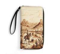 BFGWK Large Wallet Novelty West Desert Green with Riding Horses Printing Long Wallet With Zipper Leather Wallet Suitable For Both Men And Women, style, 19.7x10.5cm