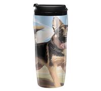 BFGWK Novelty Coffee Cups With Lid Coffee Tumbler Durable German Shepherd Printing Travel Coffee Mug For Work Travel