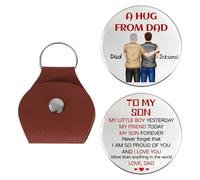 BFHEFGSUU Personalised A Hug From Dad Pocket Coin Keychain Custom Name Portrait To My Son Pocket Hug Token Leather Keychain Gifts For Son From Dad Birthday Xmas Father's Day (S 04)