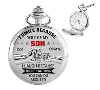BFHEFGSUU Personalised I Smile Because You're My Son Pocket Watch Custom Name Funny Pocket Watch Keepsake Gifts Suitable for Son from Dad Birthday Xmas Anniversary (S 11)