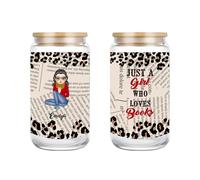 BFHEFGSUU Personalised Just A Girl Who Love Books Glass Cup Custom Name Portrait Reading Coffee Mug Decor Gift for Reader Writer Bookish Librarian Birthday Xmas (Style 6)