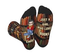 BFHEFGSUU Personalised Just A Girl Who Loves Books Socks Custom Name Portrait Readings Girl Sock Funny Sock For Book Lover Bookish Bookworm Reading Socks Gift For Women Reader Xmas Birthday (style 4)
