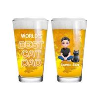 BFHEFGSUU Personalised Pet Dad Portrait Beer Glass Custom Name Engraved Father's Day Beer Glass Cat Mug Gifts for Pet Lover Daddy Father Husband Birthday Xmas (Style 1)