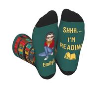 BFHEFGSUU Personalised Shhh I'M Reading Socks Custom Name Portrait Readings Girl Sock Funny Sock For Book Lovers Bookish Bookworm Reading Socks Gift For Women Reader Librarian Birthday Xmas (style 1)