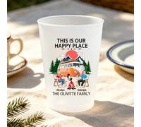 BFHEFGSUU Personalised This is Our Happy Place Cup Custom Name Portrait Camp Picnic Plastic Cups Camping Decor Gifts Campers Family Party Birthday Xmas (S 07)