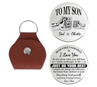BFHEFGSUU Personalised To My Son Pocket Coin Keychain Custom Name Portrait Pocket Hug Token Leather Keychain Keepsake Gifts For Son From Dad Birthday Xmas Father's Day (S 52)