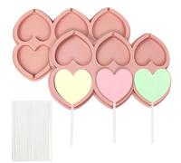 BFJ Lollipop Molds 2 pcs Silicone Chocolate Lolly Mould 6 Cavity Heart Shapes Lollipop Candy Moulds with 25 Sticks for Valentine's Day
