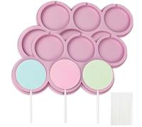 BFJ Silicone Lollipop Moulds 2 pcs Chocolate Lolly Mould 5cm Plain Round Sucker Candy Molds 8 Cavity with 25 Lollipop Sticks