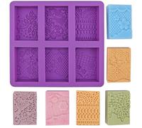 BFJ Silicone Rectangular Soap Mould 6 Cavities Purple Flower 1pcs for Homemade Craft Lotion Soap Bar Mould, Cake Mold, Ice Cube (Size 8 x 5.5cm)