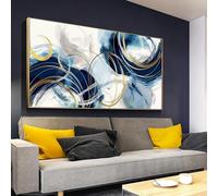 BFKJDS Abstract Blue Wall Art for Living Room Large Size Artwork Framed Canvas Wall Art Abstract Wall Decor Art Paintings Colorful Background Modern Artwork Decor 95x190cm/37x75inch Ready to Hang