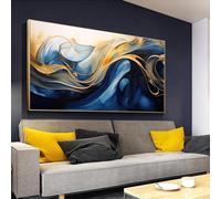BFKJDS Abstract Canvas Painting Wall Art for Living Room Office Large Size Modern Wall Decor Oversized Abstract Gold Blue Picture Artwork 45x90cm/17x35inch With Gold Frame Ready to Hang