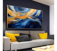 BFKJDS Abstract Canvas Painting Wall Decor for Living Room Office Extra Large Modern Wall Art Decor Abstract Blue Picture Artwork 75x150cm/30x59inch With Gold Frame Ready to Hang