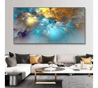 BFKJDS Large Abstract Colorful Blue Cloud Canvas Painting Landscape Posters and Prints Modern Wall Picture Living Room Home Decor 100x200cm/39x79inch With Black Framed Ready to Hang