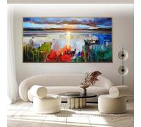 BFKJDS Oversized Modern Abstract Painting Large Wall Art Colorful Canvas Picture Poster Living Room Bedroom Home Decor Artwork 60x120cm/24x47inch With Golden Framed Ready to Hang