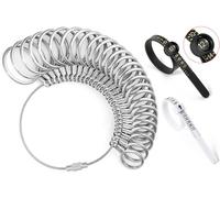 Bflaae Ring Sizer Measuring Tool Kit, 27 PCS Stainless Steel Measuring Ring Tool, US Ring Size 0-13 with Half Size, 2 PCS Reusable Finger Size Tape with Magnified Glass 1-17 USA Rings Size