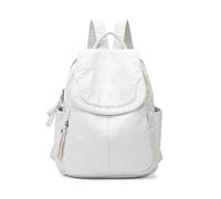 BFLCWSTD Backpack Womens Washed Leather Backpack Small Bags For Teenage Girls All-match Casual Travel Bag(White)
