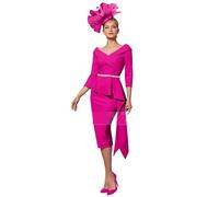 BFLCWSTD Mother Of The Bride Outfits V Neck Off Shoulder Wedding Guest Gowns Midi Sheath 3/4 Sleeves Beading Party Dresses(Fuchsia,18W)