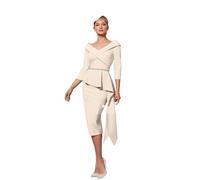 BFLCWSTD Mother Of The Bride Outfits V Neck Off Shoulder Wedding Guest Gowns Midi Sheath 3/4 Sleeves Beading Party Dresses(Color 1,22W)