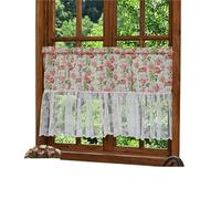 BFLCWSTD Short Curtains 1pc Vintage Floral Patterns Short Curtain Lace Splicing Window Curtains For Kitchen Bathroom Living Room Bedroom(W140 X H50CM 1PC)