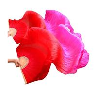 BFLCWSTD Silk Fans Real Silk/Imitation Dance Long Fans 1 Pair Handmade Dyed Belly Props 180x90cm(Color15,120cm Imitation Silk)