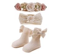 BFNAAgirl Baby Girls Nylon Headbands Socks Set Bow Tie Socks Newborn Flower Socks Elastic Hair Bands Hair Accessories Newborn Toddler Gift (W-6)
