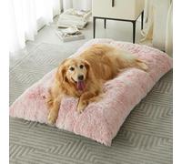 BFPETHOME Dog Bed for Large Dogs, Plush Kennel Pad for Sleeping &Ease Anxiety, Washable Mats with Anti-Slip Bottom - 53 x 36 inch Pink