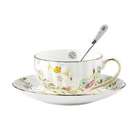 BFQTSNWNS Ceramic Tea Cup,Ceramics Travel MugCoffee MugBone China and Saucer Set, Vintage Countryside Flowers Printing Cups, Porcelain Coffee 200 ml / 7 Oz