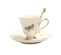 BFQTSNWNS Ceramic Tea Cup,Ceramics Travel MugCoffee MugTea and Saucer Set, Vintage Porcelain Espresso Coffee, with and Spoon, Mugs for Home Kitchen 200 ml / 7 Oz(Butterfly)